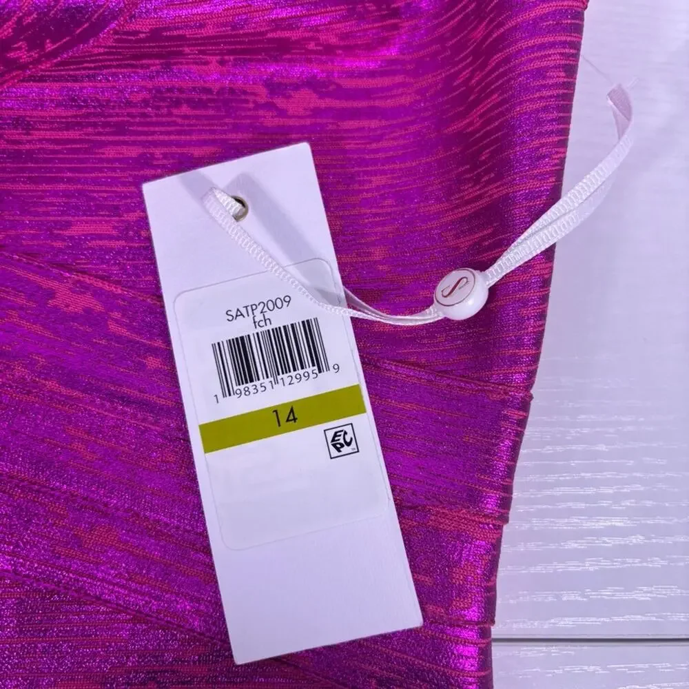 NWT Siena Magenta Sweetheart Neck Foiled Metallic Bandage Dress Size 14 1258